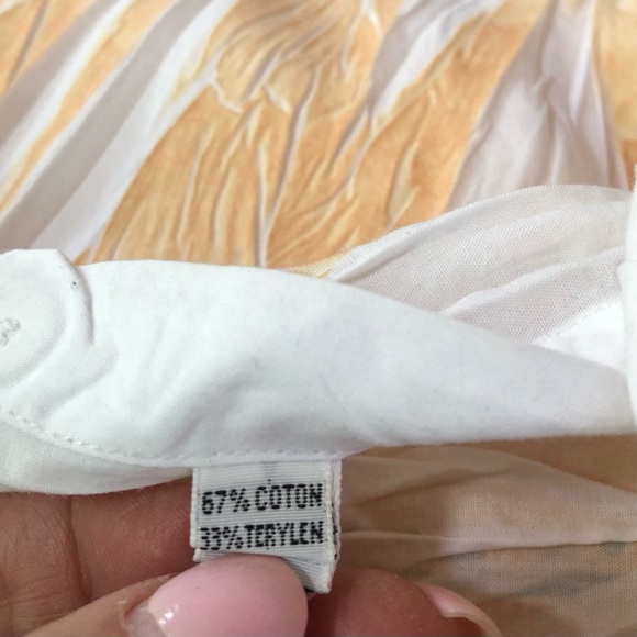 Italian tie-dye crinkle shirt - maize & white w/blue, green, terra cotta print - Picture 14 of 16